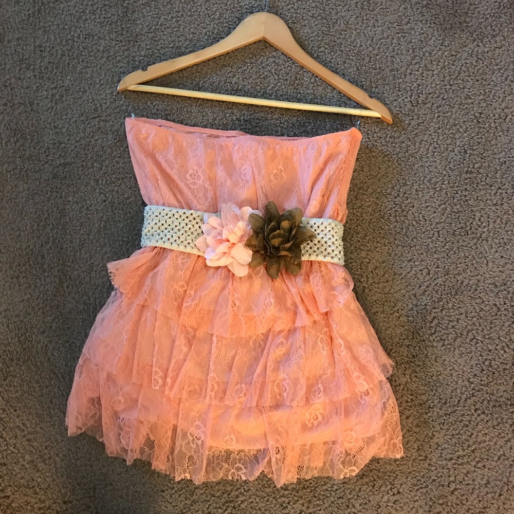 Tangerine strapless ruffle tube top